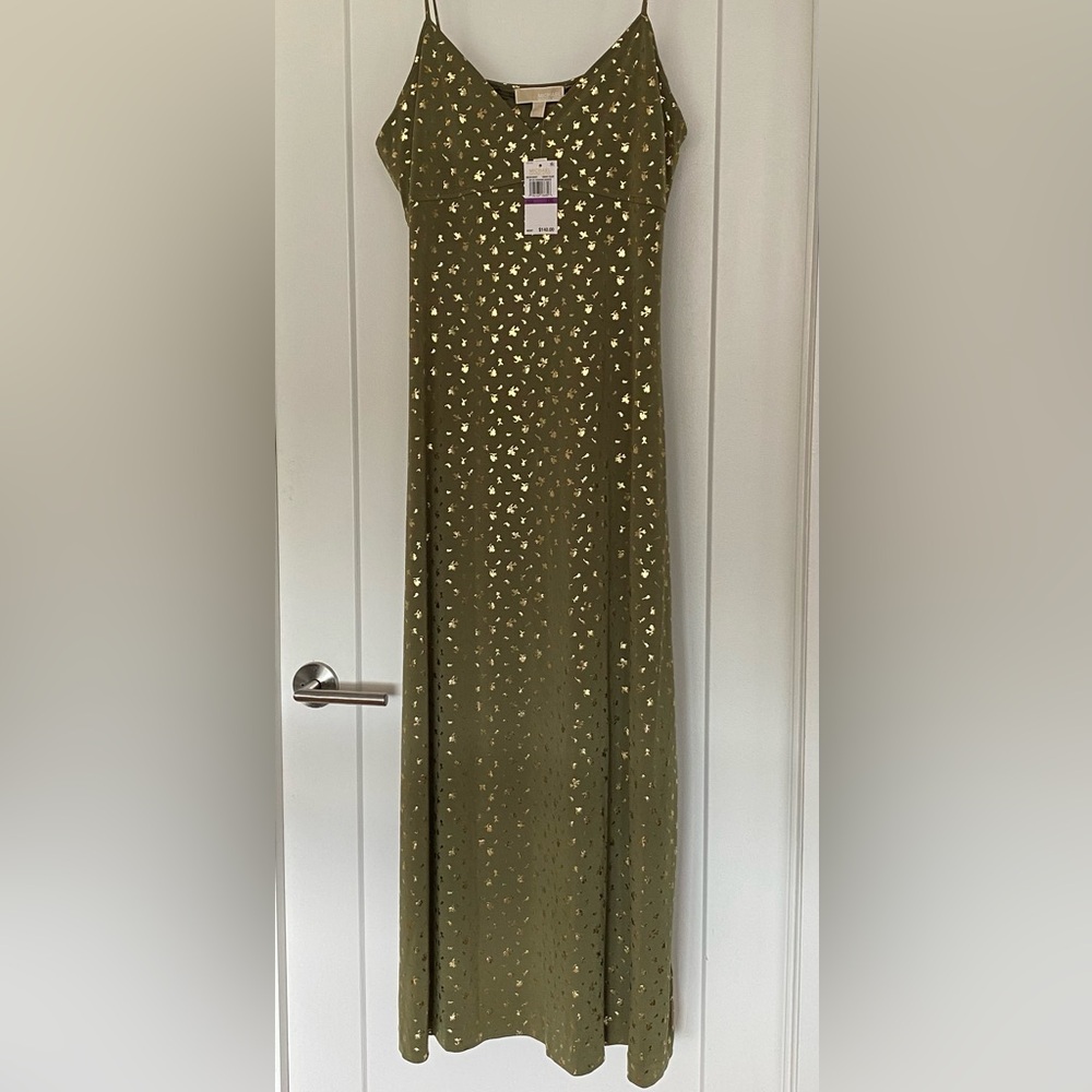 Green Midi Dress w/Gold Design